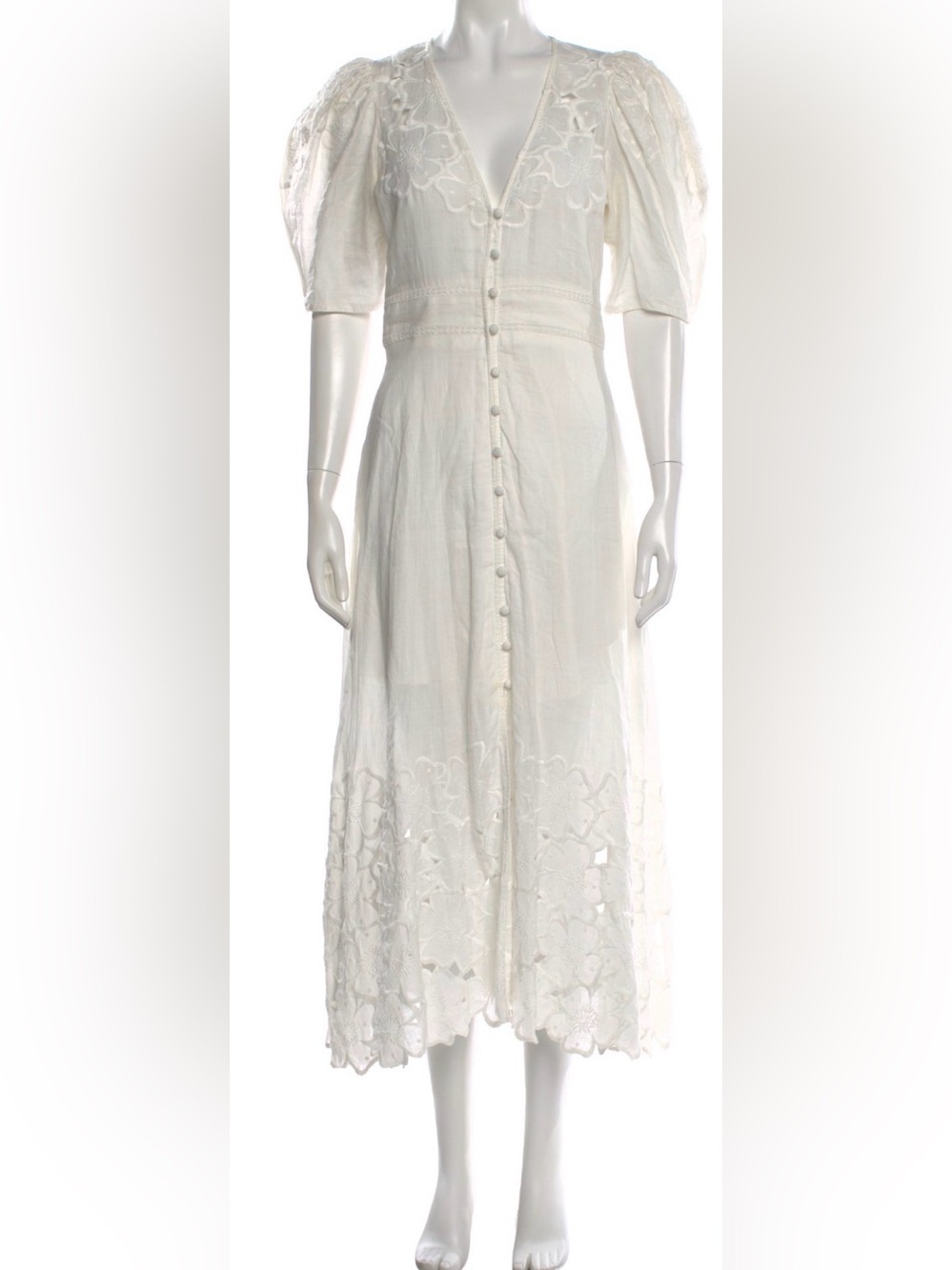 Veronica Beard Ivory Lace-Embroidered Midi Dress